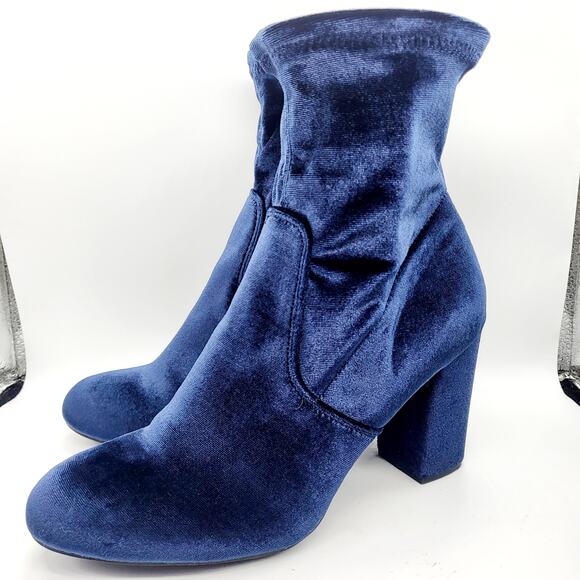 Y2K Candie's FANSV Navy Blue Faux Suede Chunky Heel Ankle Boots Women's Size 8.5 - Picture 2 of 11